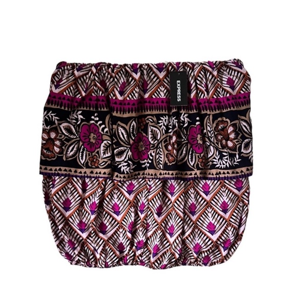 Express Multi Colored Print Strapless Blouson Top Size Small - Picture 6 of 7